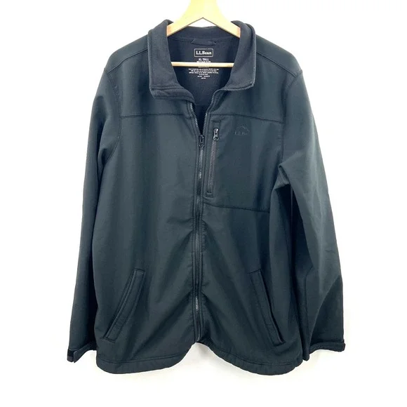 L.L. Bean softshell full zip front lightweight jacket black gray XL Tall XLT - Picture 1 of 11